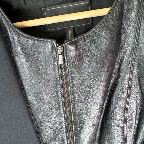 BCBG Max Azria Liu Black 100% Lamb‎ Leather Zip Front Fitted Moto Vest Sz… - Picture 6 of 12